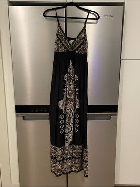 Black Paisley Maxi Dress with Spaghetti Straps